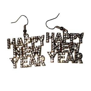 Source Unknown Sparkling Silver 'Happy New Year' Earrings
